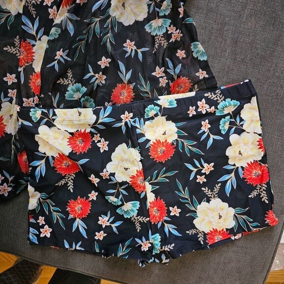 Finwanlo Womens Two Piece Swim Dress Mesh Tankini Top & Bottom Shorts Size XXL - Picture 6 of 14